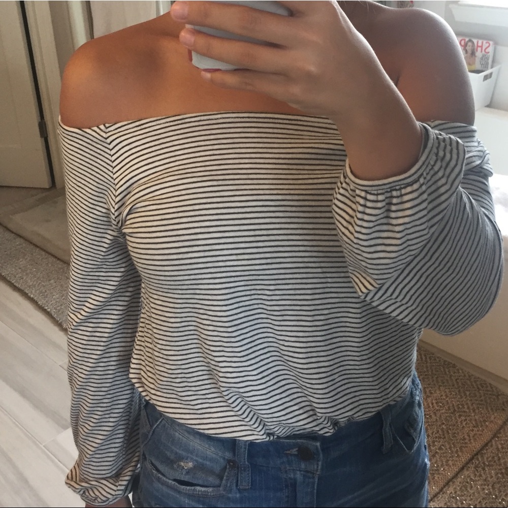Express striped off the shoulder top